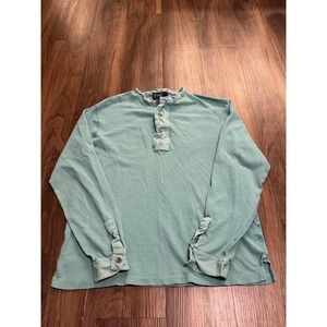 Polo Ralph Lauren Thermal Henley Shirt Mens Medium Blue Waffle Knit Long Sleeve